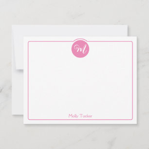 Monogram Circle Trendy Script Girly Note Card