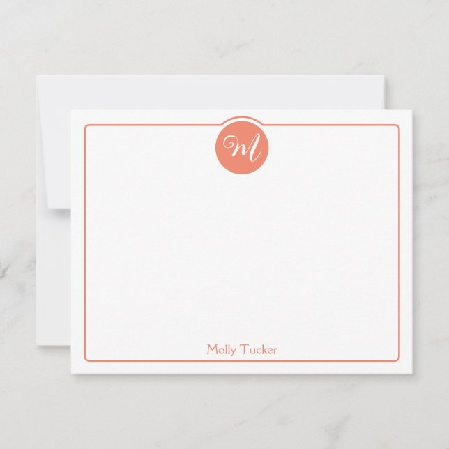 Monogram Circle Trendy Script Girly Note Card (Front)