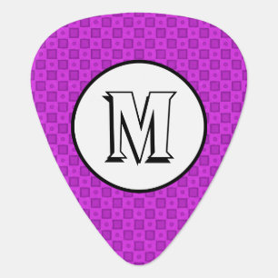 Monogram circles and squares on a purple pattern guitar pick