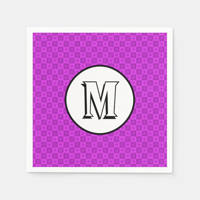 Monogram circles and squares on a purple pattern paper napkins (Front)