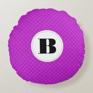 Monogram circles and squares on a purple pattern round pillow