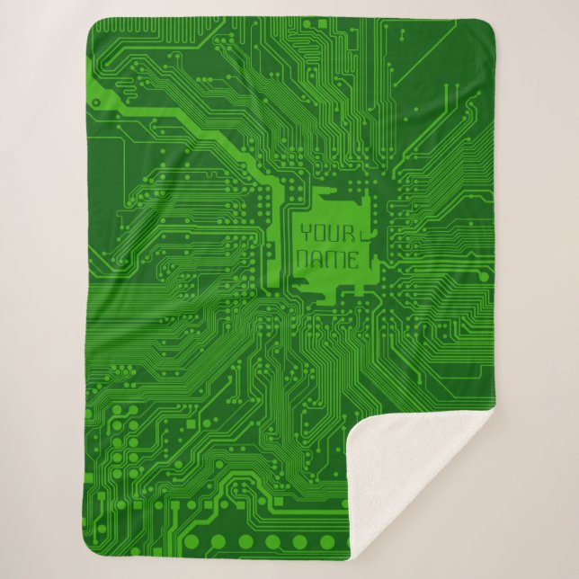 Monogram Circuit Board Technology Electronics Chip Sherpa Blanket (Front)