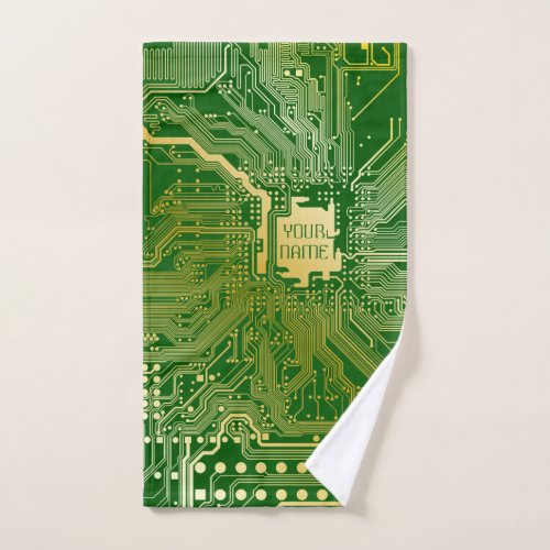 Monogram Circuit Motherboard Electronics Chip Tech Bath Towel Set