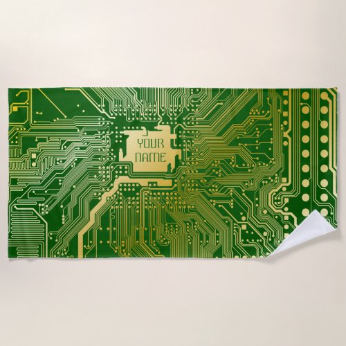 Monogram Circuit Motherboard Electronics Chip Tech Beach Towel