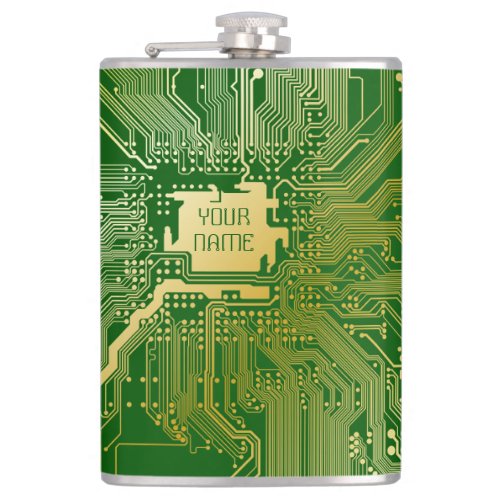 Monogram Circuit Motherboard Electronics Chip Tech Flask