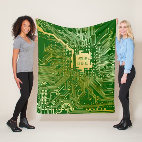 Monogram Circuit Motherboard Electronics Chip Tech Fleece Blanket