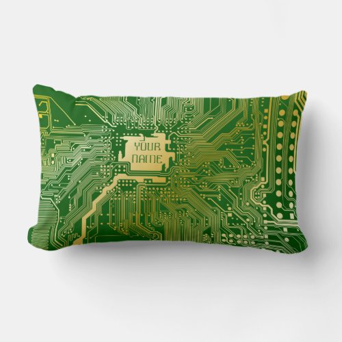 Monogram Circuit Motherboard Electronics Chip Tech Lumbar Pillow