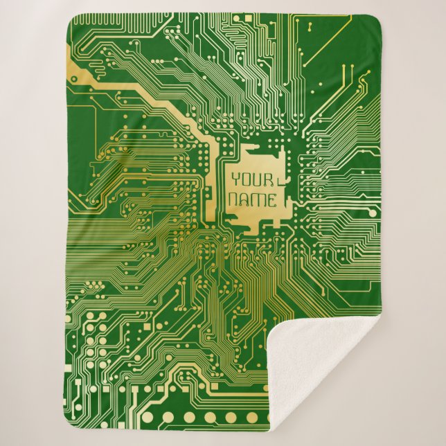 Monogram Circuit Motherboard Electronics Chip Tech Sherpa Blanket (Front)