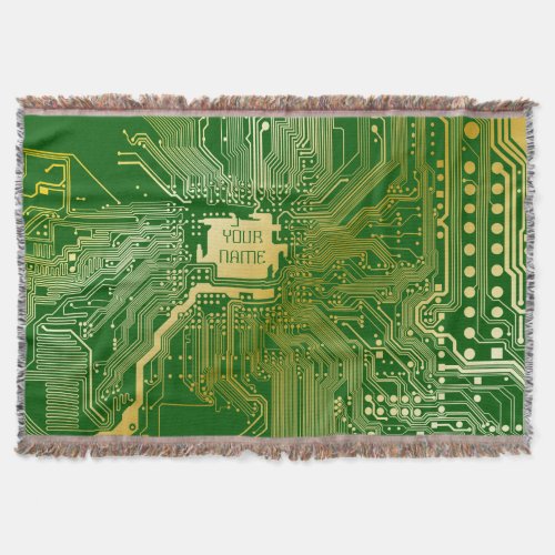 Monogram Circuit Motherboard Electronics Chip Tech Throw Blanket