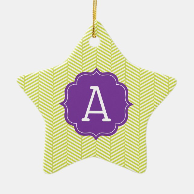 Monogram Citron Chevron with Purple Ceramic Ornament (Front)