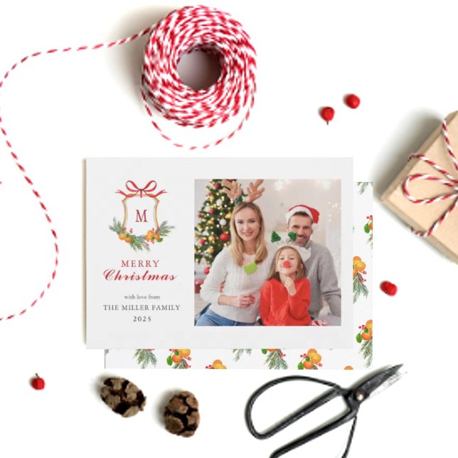 Monogram Citrus Crest Christmas Photo  Holiday Card (Creator Uploaded)