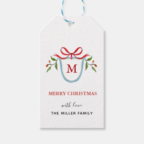 Monogram Citrus Crest Holiday Gift tags