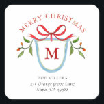 Monogram Citrus Crest with address Square Sticker<br><div class="desc">Elegant & personalized holiday stickers featuring Hand- painted Watercolor Crest with citrus with your Monogram in the center. Customize by using the "Edit this design template" boxes on the right hand side of the item, or click the blue "Customize it" button to arrange the text, change the fonts and colors....</div>