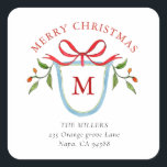 Monogram Citrus Crest with address Square Sticker<br><div class="desc">Elegant & personalized holiday stickers featuring Hand- painted Watercolor Crest with citrus with your Monogram in the center. Customize by using the "Edit this design template" boxes on the right hand side of the item, or click the blue "Customize it" button to arrange the text, change the fonts and colors....</div>