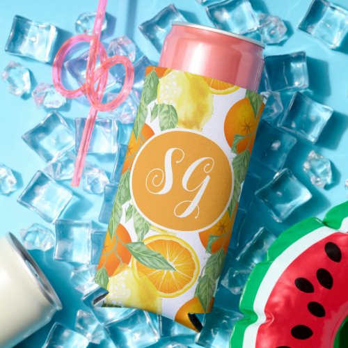 Monogram Citrus Fruit  Seltzer Can Cooler