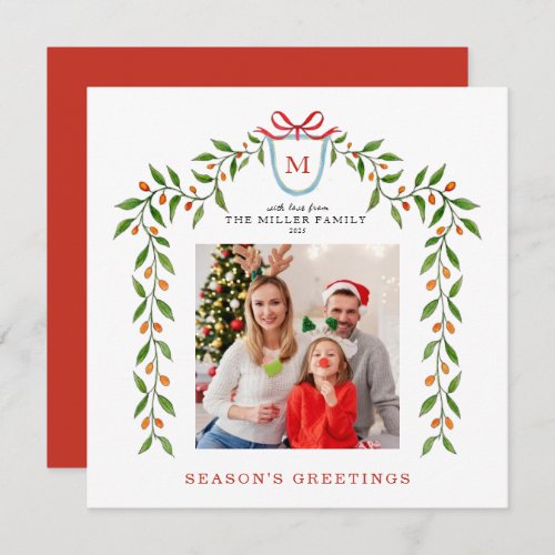 Monogram Citrus Garland Holiday photo Announcement