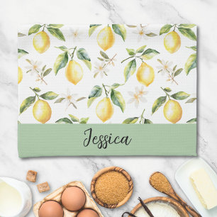 Monogram Citrus Lemon Fruit Botanical Pattern Kitchen Towel