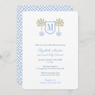 Monogram Citrus Tree Little Boy Baby Shower Party Invitation