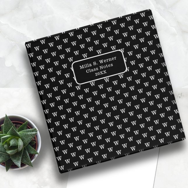Monogram Class Notes Black Modern 3 Ring Binder (Creator Uploaded)