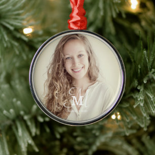 Monogram Class Year Custom Photo Graduation Metal Ornament