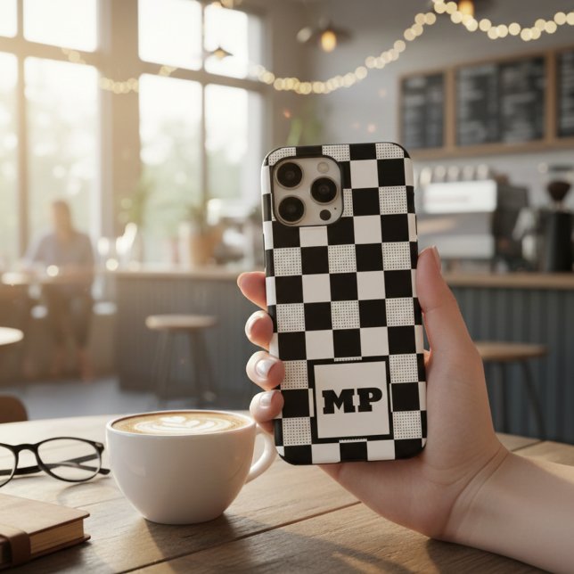 Monogram Classic Black and White Checkered pattern Case-Mate iPhone Case (Creator Uploaded)