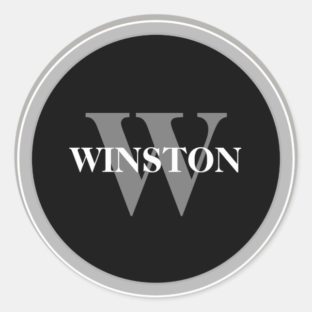 Monogram Classic Black and white Serif font Round Sticker (Front)