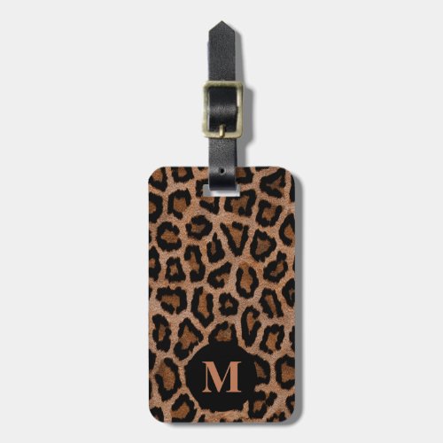 Monogram Classic Black  Brown Leopard Spot Print Luggage Tag