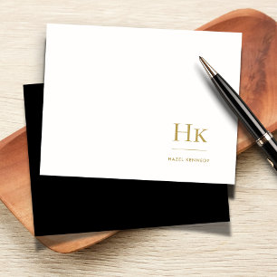 Monogram Classic Black Gold Elegant Social Note Card