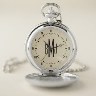 Monogram Classic Black Numerals & Taupe Pocket Watch