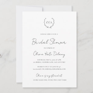 Monogram Classic Black White Elegant Bridal Shower Invitation