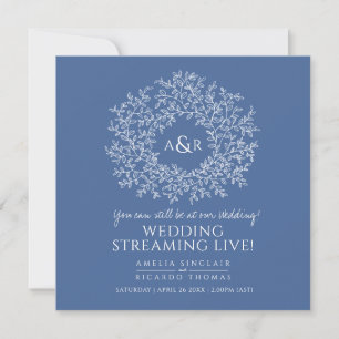 Monogram classic blue leaves wedding live stream announcement