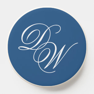 Monogram Classic Blue Simple Script Two Initials PopSocket