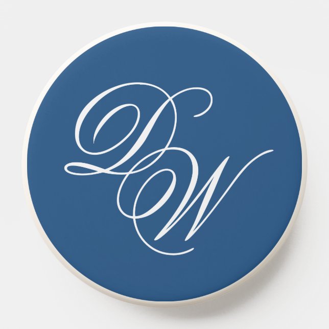 Monogram Classic Blue Simple Script Two Initials  PopSocket (Popsocket)