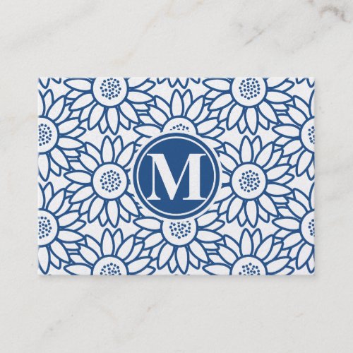 Monogram Classic Blue Sunflower Business Card