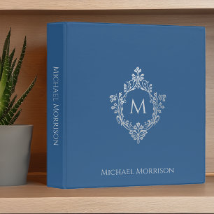 Monogram Classic Blue Vintage Crest Initial & Name 3 Ring Binder