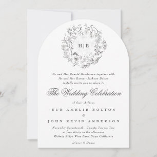 Monogram Classic Botanical Florals Wedding Arch Invitation