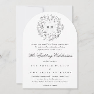 Monogram Classic Botanical Florals Wedding Arch Invitation