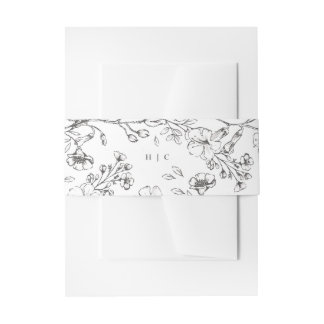 Monogram Classic Botanical Florals Wedding Invitation Belly Band