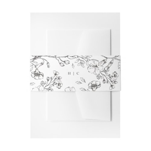 Monogram Classic Botanical Florals Wedding Invitation Belly Band