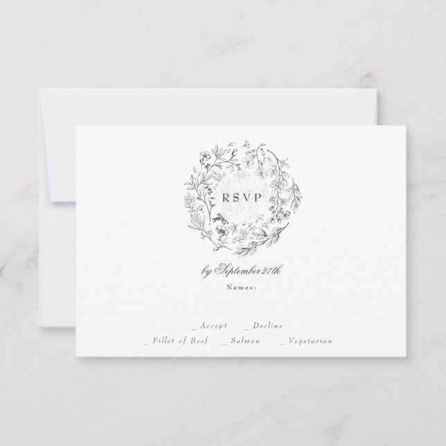 Monogram Classic Botanical Florals Wedding RSVP Card (Front)