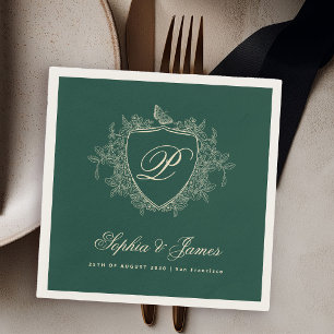 Monogram classic classic emerald green wedding napkins