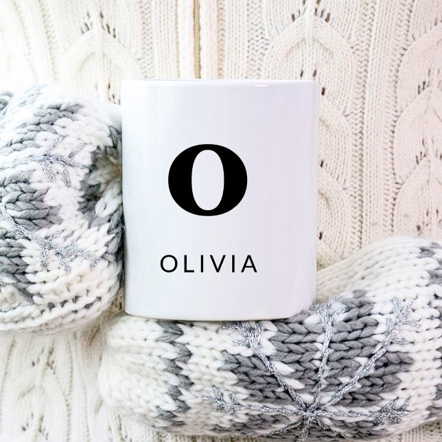 Monogram Classic Elegant 2 Initial Black White Coffee Mug (Left side)