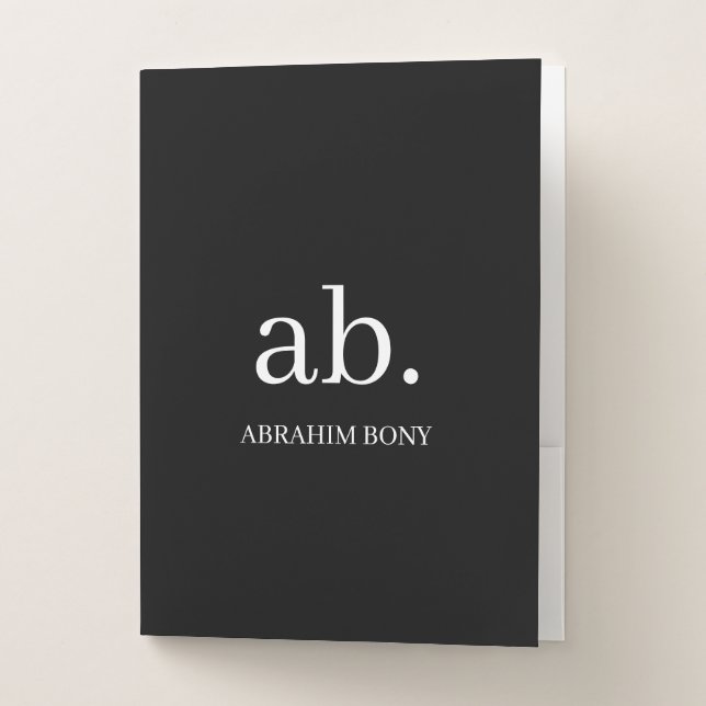 Monogram Classic Elegant Black & White Design Pocket Folder (Front)