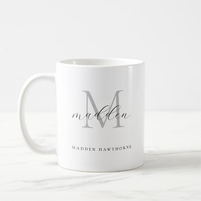 Monogram Classic Elegant Black White Script Name Coffee Mug (Left)