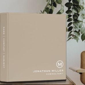 Monogram Classic Elegant Minimal Beige 3 Ring Binder