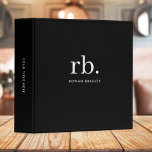 Monogram Classic Elegant Minimal Black and White 3 Ring Binder<br><div class="desc">A minimalist monogram design with large typography initials in a classic font with your name below on a simple black background. The perfectly custom gift or accessory!</div>