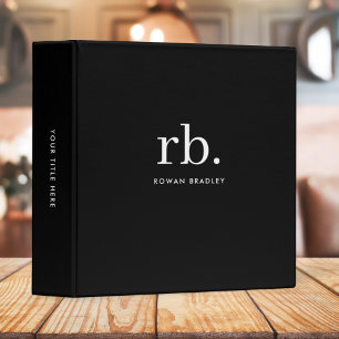 Monogram Classic Elegant Minimal Black and White 3 Ring Binder