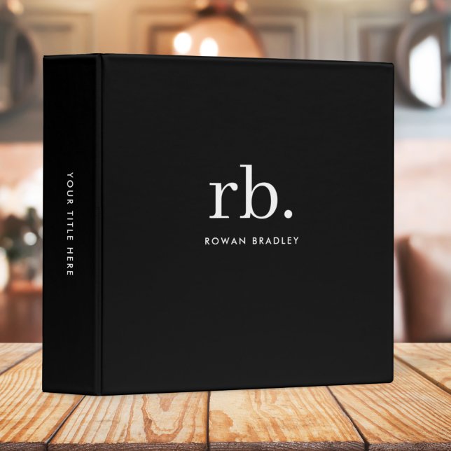 Monogram Classic Elegant Minimal Black and White 3 Ring Binder (Sleek black modern monogram custom avery 3-ring binder for business or personal use.)