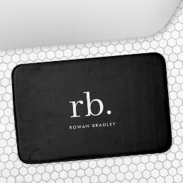 Monogram Classic Elegant Minimal Black and White Bath Mat