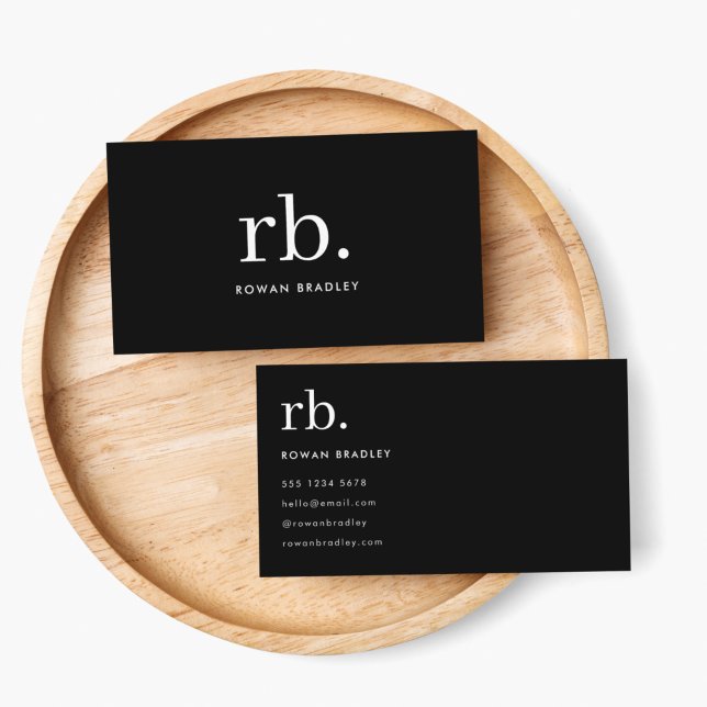 Monogram Classic Elegant Minimal Black and White Business Card (Sleek black modern monogram custom business cards.)
